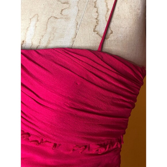 1990s CACHÉ Cherry Red SILK CHIFFON Draped Sleeveless Ruched Dress. Small. As Is - Picture 4 of 10